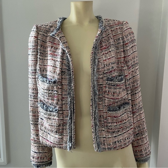 525 America Women’s Pink Cream Gold Tweed Fringe Jacket Blazer BohoGlam Barbie M - Picture 13 of 16